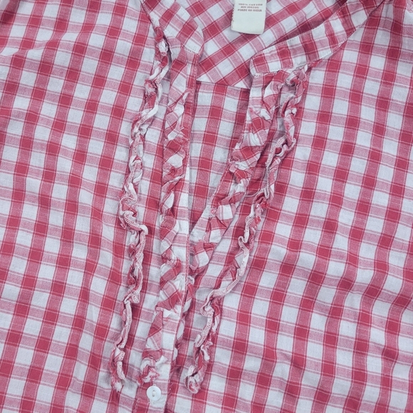 Sundance Top Womens L Red Gingham Check Ruffle Button Shirt Prairie Cottagecore - Picture 5 of 9